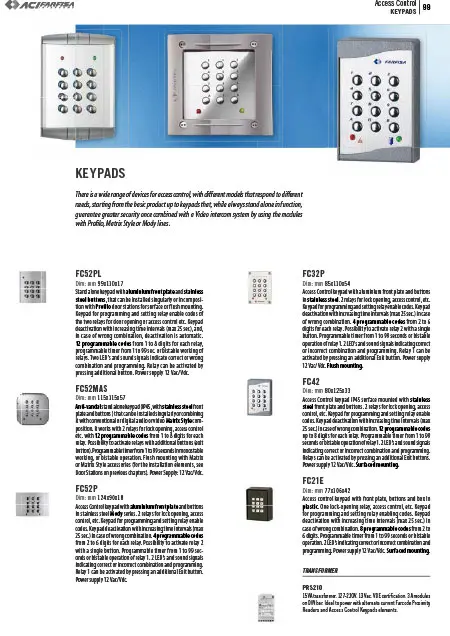 Farfisa Access Control Codepads